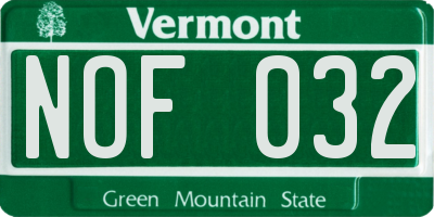 VT license plate NOF032