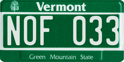 VT license plate NOF033