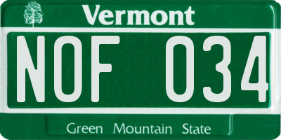 VT license plate NOF034
