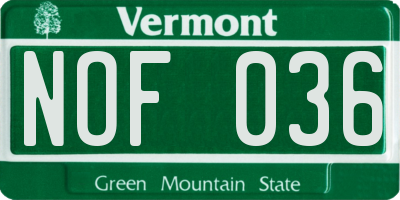 VT license plate NOF036