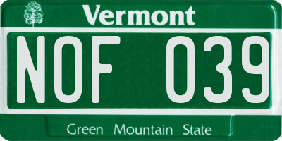 VT license plate NOF039