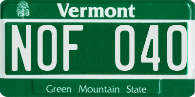 VT license plate NOF040