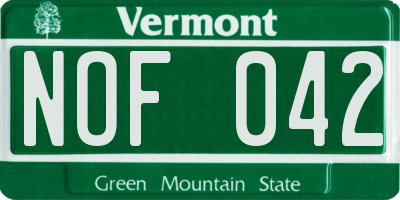 VT license plate NOF042