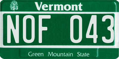 VT license plate NOF043