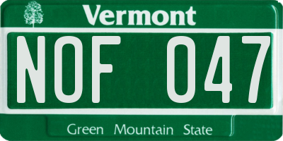 VT license plate NOF047