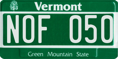 VT license plate NOF050
