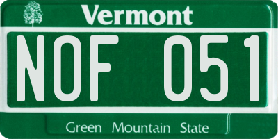 VT license plate NOF051