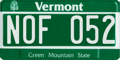 VT license plate NOF052