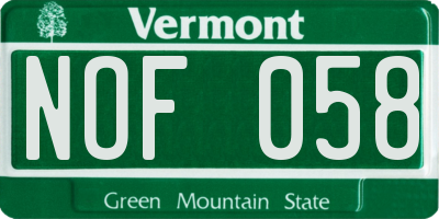 VT license plate NOF058