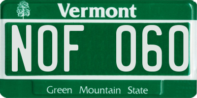 VT license plate NOF060