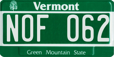 VT license plate NOF062