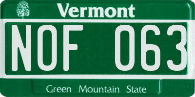 VT license plate NOF063