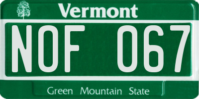 VT license plate NOF067