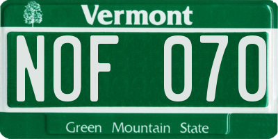 VT license plate NOF070