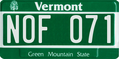 VT license plate NOF071