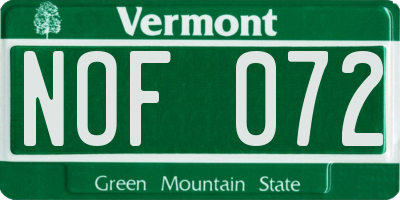 VT license plate NOF072
