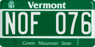 VT license plate NOF076