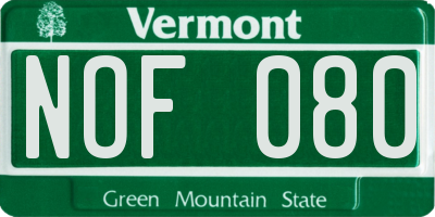 VT license plate NOF080
