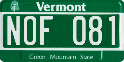 VT license plate NOF081