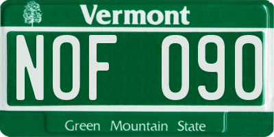 VT license plate NOF090