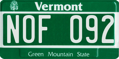 VT license plate NOF092