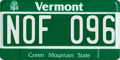 VT license plate NOF096