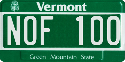 VT license plate NOF100