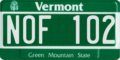 VT license plate NOF102
