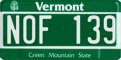 VT license plate NOF139