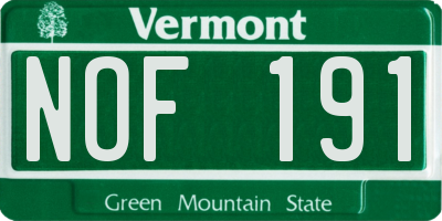 VT license plate NOF191