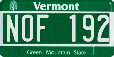 VT license plate NOF192