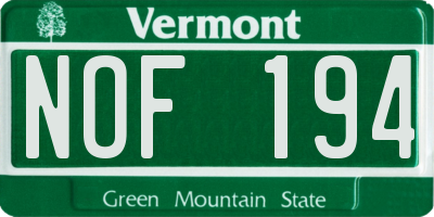 VT license plate NOF194