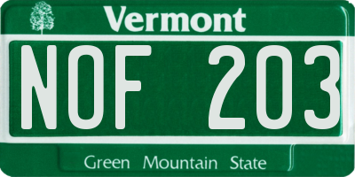 VT license plate NOF203
