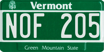 VT license plate NOF205