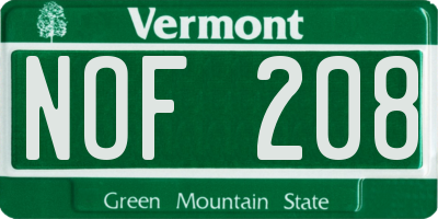 VT license plate NOF208