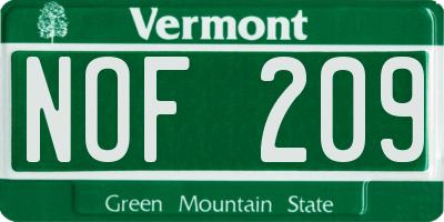 VT license plate NOF209
