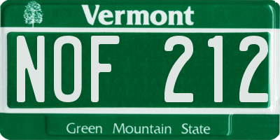 VT license plate NOF212