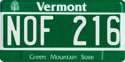 VT license plate NOF216