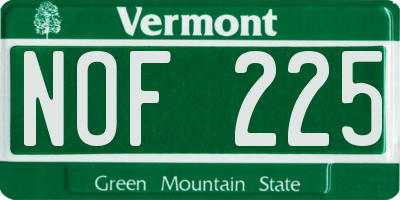 VT license plate NOF225