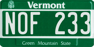 VT license plate NOF233
