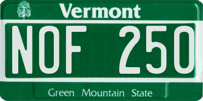 VT license plate NOF250