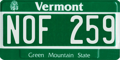 VT license plate NOF259