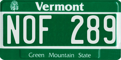 VT license plate NOF289