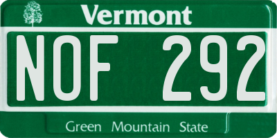 VT license plate NOF292