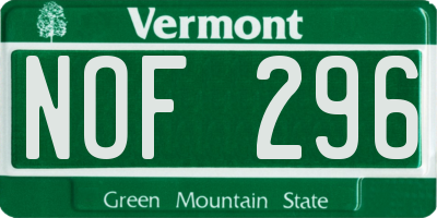 VT license plate NOF296