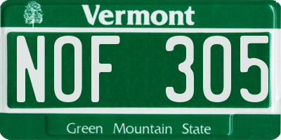 VT license plate NOF305