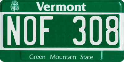 VT license plate NOF308