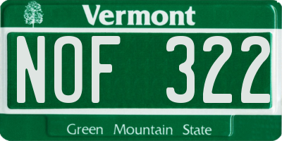 VT license plate NOF322
