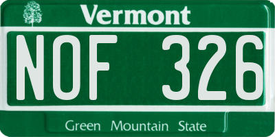 VT license plate NOF326