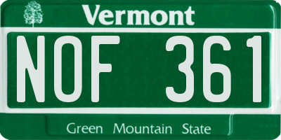 VT license plate NOF361